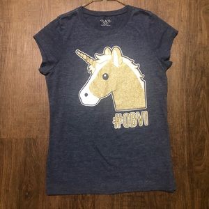 Children Place Navy Gold Sparkle Unicorn Short Sleeve Shirt 14 XL